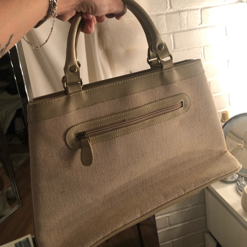 Canvas/ faux leather natural Handbag - Picture 4 of 6